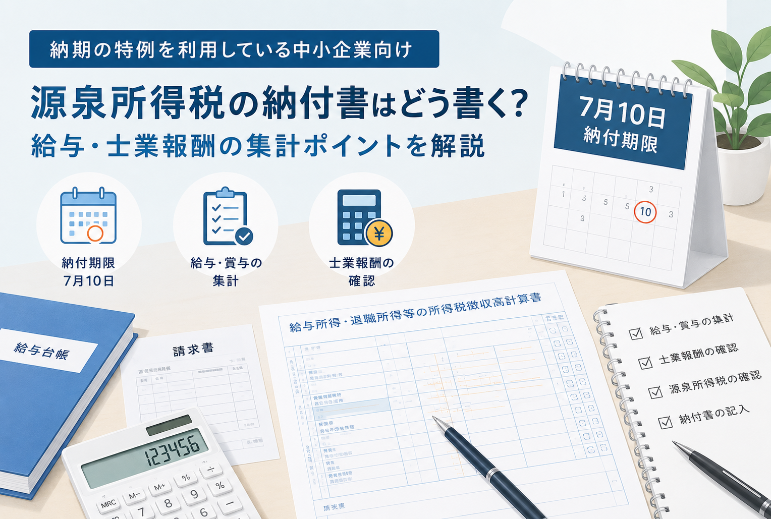 源泉所得税の納付書はどう書く？納期の特例で給与・士業報酬を集計するときの確認ポイントサムネイル画像